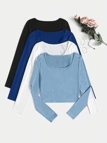 EURMUSE Multi-Color Versatile Layering Knit T-Shirt - Multicolor - View 1