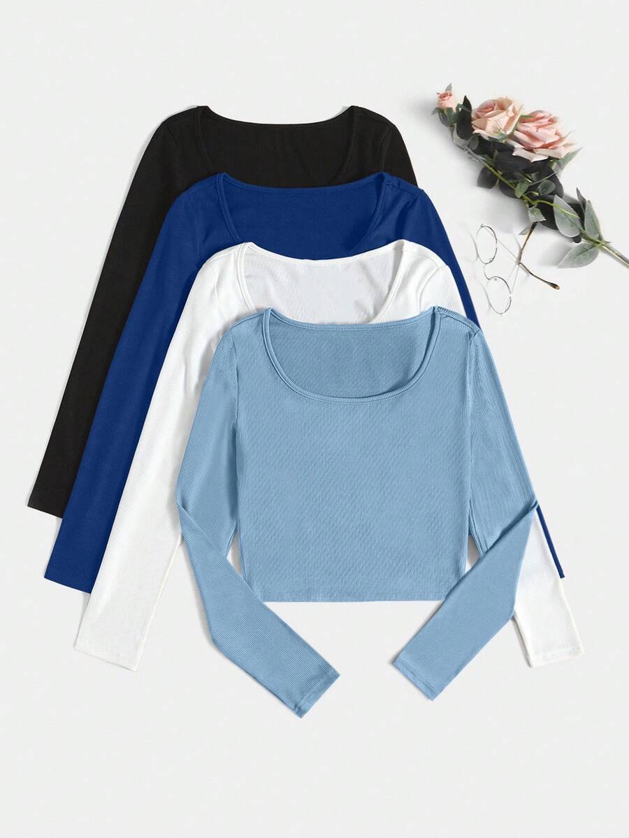 EURMUSE Multi-Color Versatile Layering Knit T-Shirt - Multicolor - View 1