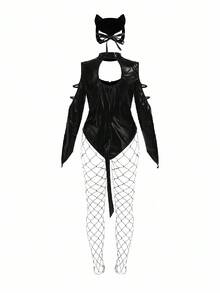 Fantasy Costume 大码时尚性感镂空前内衣 - 黑色 - 查看 7