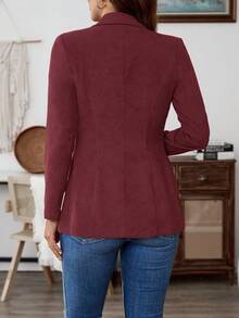 SHEIN LUNE 秋冬女士纯色单扣优雅办公室长袖西装外套 - 酒紅色 - 查看 2