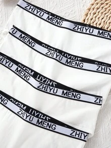 4pcs/Set Girls' Letter Waistband Splicing Sports Style Panties - White - View 4