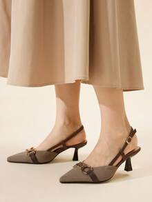 CUCCOO BASICS Women's Fashion Khaki Buckle Strap Pointed Toe High Heel Pumps, Suitable For Commuting, Party, And Dating For Christmas