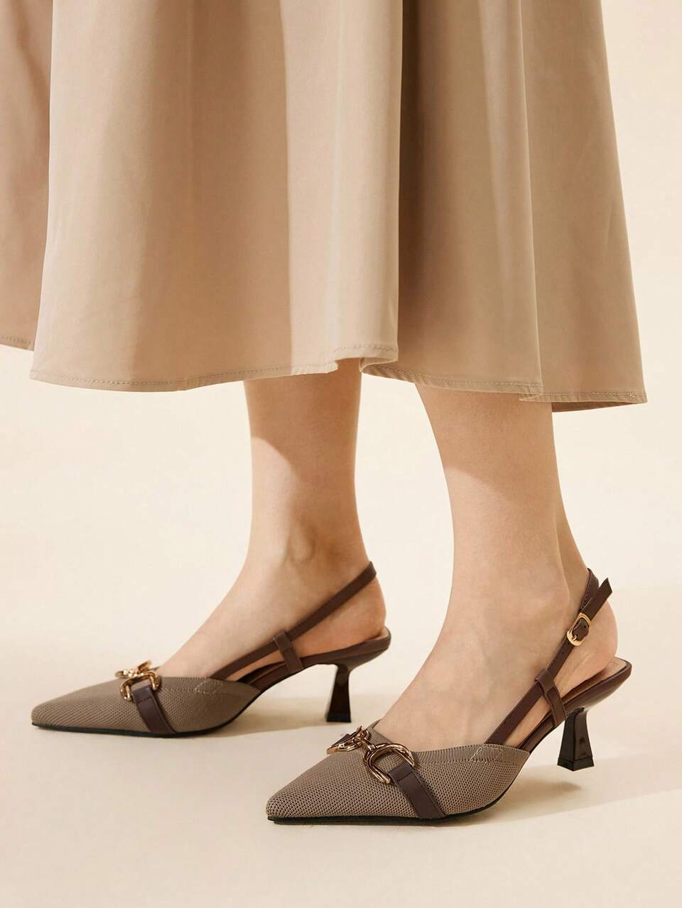 CUCCOO BASICS Women's Fashion Khaki Buckle Strap Pointed Toe High Heel Pumps, Suitable For Commuting, Party, And Dating For Christmas Spring Shoes