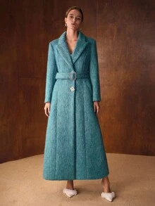 MOTF PREMIUM WOOL BELTED OVERCOAT - Teal Blue - View 5