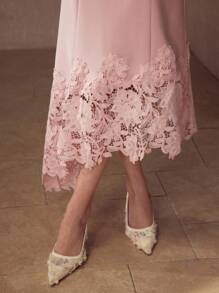 MOTF PREMIUM CONTRAST LACE ASYMMETRICAL HEM DRESS - Pink - View 2