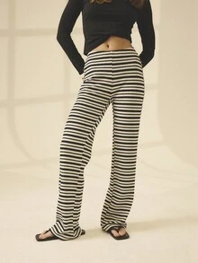 Aralina 女式松紧腰条纹喇叭休闲裤
