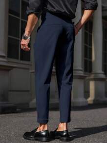 Manfinity Mode Pantalones formales de unicolor y corte entallado para hombres, para uso casual y de oficina, para el otoño - Azul Marino - Ver 2
