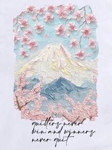 SHEIN Áo thun tay ngắn in họa tiết hoa và khẩu hiệu Colorblock cỡ lớn - trắng - Xem 6