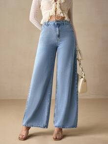 Selenza Solid Wide Leg Jeans - Light Wash - View 8