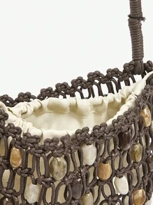 SHEIN SXY 女士、女式单肩包、流浪包、钩针包、亚克力彩色石珠、时尚、优雅、简约、个性化、多功能、适合海滩、度假、节日、夏季、海边、日常、下午茶、海滩派对 - 咖啡 - 查看 7