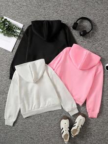 3pcs/Set Tween Girls' Loose Casual Comfortable Soft Versatile Heart Print Sweatshirt,In Fall/Winter - Baby Pink - View 2