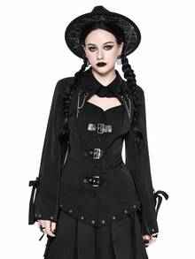 ROMWE Gothic Cross Pendant Slim Fit Women Shirt For Halloween - Black - View 5