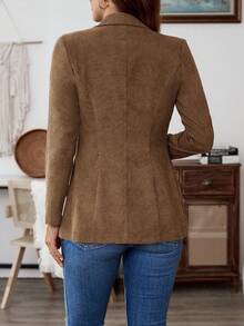 EMERY ROSE Women's Solid Color Lapel NeckLong Sleeve Single-Button Casual Blazer, Autumn,Fall - Brown - View 2