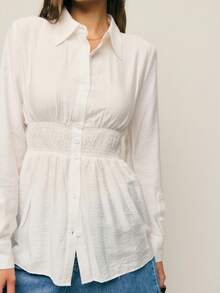 Nöista White Elegant Long Sleeve Blouse,Autumn Office Work,Smock Stitching Detail Waist,Luxury Wedding Party Vacation Holiday Blouse - White - View 3