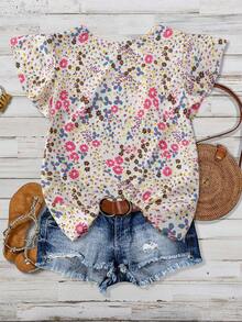 EMERY ROSE Áo cánh họa tiết hoa nhỏ xinh xắn dành cho nữ, dáng ôm vừa vặn, đi nghỉ, đi làm, có tay bèo nhún - Nhiều màu - Xem 2