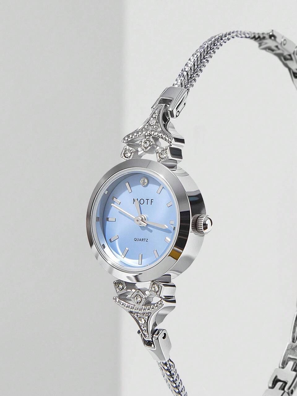 LUXURY RHINESTONE SILVER CASE BRACELET WATCH