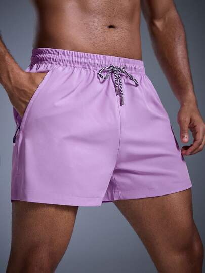  DRIFTMERE Men's Anti-Lost Zipper Pocket Special Drawstring Waist Athletic Shorts Spring To Summer, Men Quick Dry Lightweight Shorts, For Gym And Fitness With Good In High Stretch And Cooling Feeling Suitable For Summer, Athleisure Style, Sporty Fashion