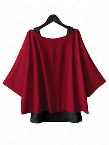 SHEIN Essnce 大码女式休闲两件套西装，背心和露肩上衣两件套西装，女式夏季两件套西装，外出上衣女式夏季服装，露肩上衣可爱上衣可爱夏季上衣 - 酒紅色 - 查看 2