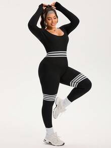 Rhythm Era 户外休闲修身长袖大码女式运动连体裤 - 黑色 - 查看 1