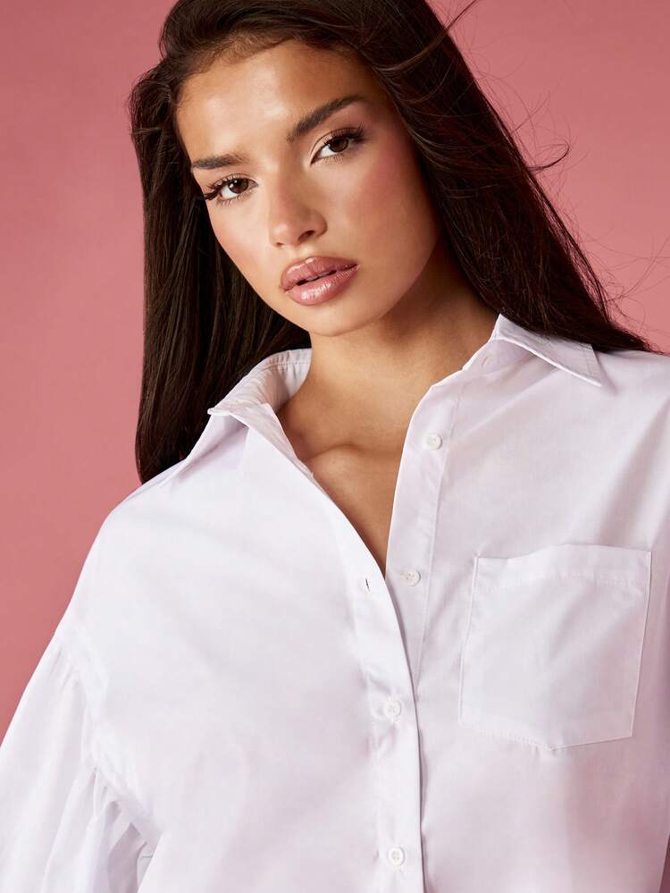 【美品】ーコチャン　ラウンドカラー　ホワイト パフスリーブ シャツ Shinzone｜オーガニック コットン ガーゼ ブラウス ラウンドカラー