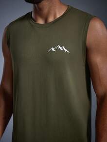 DRIFTMERE Men's Summer Mountain Print Crew Neck Casual Tank Top Spring To Summer - Army Green - View 5