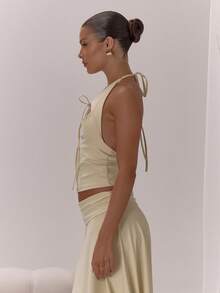 MUSERA 露背吊带露肩系带修身上衣，优雅性感，适合夜晚外出、度假、冬季派对、节日、聚会、舒适春夏等场合。 - 杏色 - 查看 4