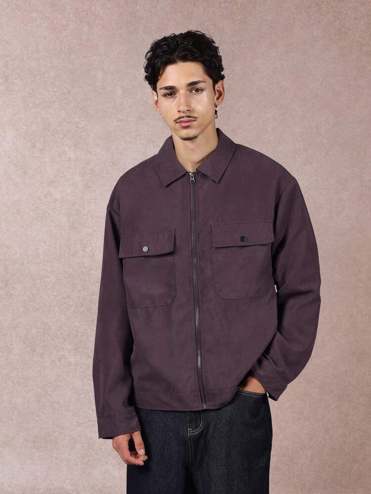 SUMWON Men's Workwear Utility Jacket Canvas Zip Front Collared Outdoor Fall Winter Casual Coat With Chest Pockets Relaxed Fit Weekend Wear