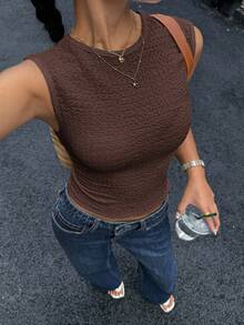 Siren Gaze Women's All-Match Versatile Textured Fitted Tank Top, Summer,Brown Top Casual - Coffee Brown - View 8