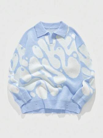 Street Life Men's Letter Pattern Long Sleeve Casual Loose Knit Sweater, Autumn/Winter