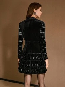 MOTF PREMIUM VELVET RUFFLE HEM MINI DRESS - Black - View 3