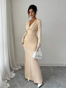 Elenzga Elegant Romantic Embroidered Patchwork Square Neck Fitted Waist Bodycon Dress For Women Fall Cloth For Women