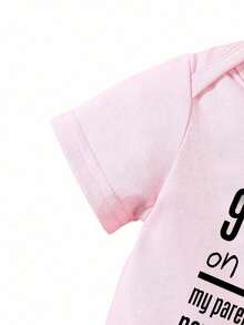 Bộ đồ liền thân tay ngắn họa tiết chữ dễ thương cho trẻ sơ sinh, mùa hè - Hồng - Xem 3