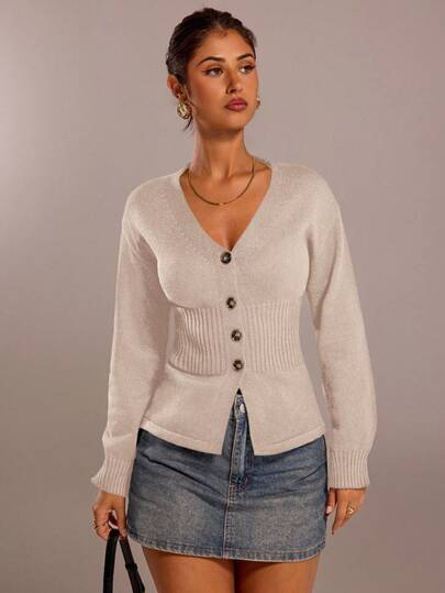 SHEIN Forever 21 Fall & Winter V-Neck Fitted Kawaii Clothes Funny New Years Eve Party Women Long Sleeve Women Cardigan Sweater , Y2k Clothes Street Wear Women Knitted Women Sweater