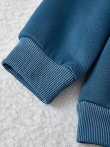 SHEIN Playful Pals 2 件套幼儿男童运动服套装，字母印花“SIMPLE”设计，套头连帽衫和配套裤子，舒适休闲装，适合日常、运动、街头、学校、家庭搭配、秋冬 - 彩色 - 查看 6