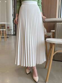 Váy xếp ly đơn sắc, cơ bản, thanh lịch, đa năng cho bé gái tuổi teen, mùa xuân, mùa hè và mùa thu - Màu be - Xem 1