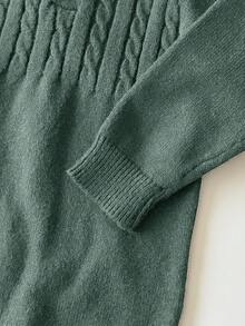 SHEIN Pelele de bebé recién nacido niño/niña con cuello vuelto, mono de punto de cable, adecuado para usar en otoño/invierno, interior y exterior