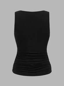 SHEIN LUNE Bộ 3 áo hai dây nữ cổ vuông màu trơn phong cách tối giản, mặc thường ngày thoải mái - Nhiều màu - Xem 5
