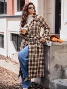 Vionelle Plus Size Women's French Casual Plaid Long Sleeve Long Woolen Coat, Autumn/Winter Winter Autumn Fall - Multicolor - View 3