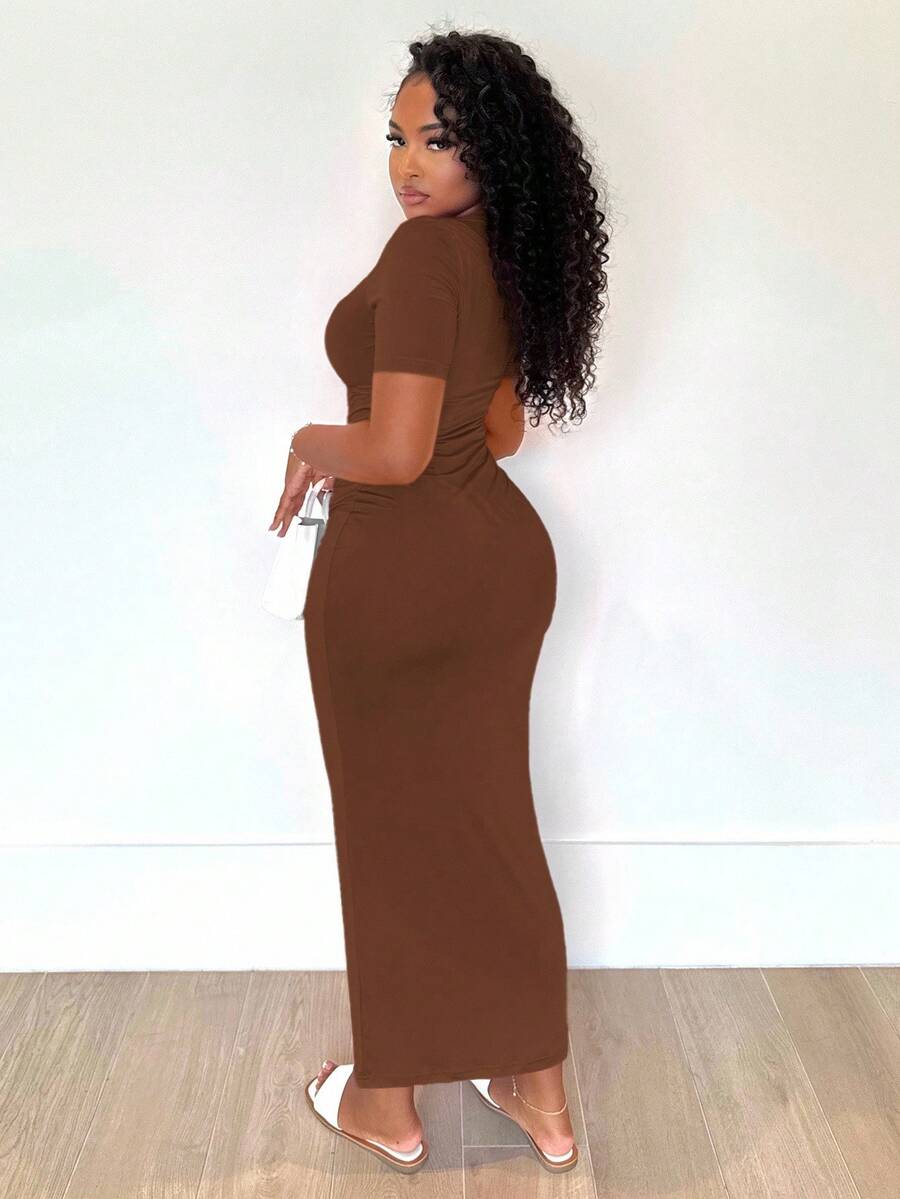 Alexandranx Summer;Women's Solid V-Neck Bodycon Short Sleeve Dresshoco Dresses