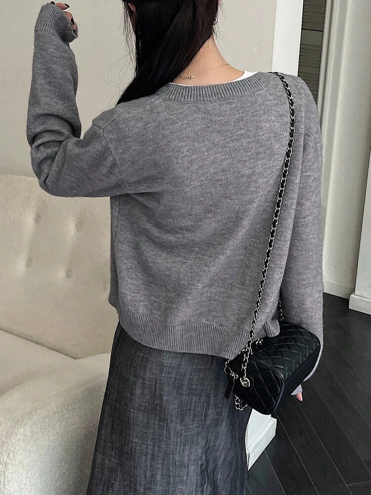 Women's Casual Solid Color Round Neck Cardigan, Autumn Jacket