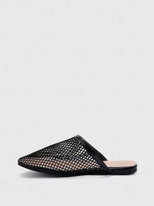 CUCCOO SZL 女士镂空透气设计尖头平底鞋，黑色网眼平底鞋，适合日常穿着和居家 - 黑色 - 查看 5