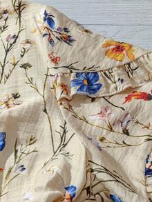 SHEIN LUNE CURVE Plus Size Women Summer New Arrival Colorful Print Casual Commute Vacation Style Frill Trim Short Sleeve Fashion Stylish Loose Flattering Regular Blouse - Multicolor - View 8