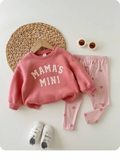 SHEIN Set di felpe a maniche lunghe con stampa di lettere carino per bambina, autunno/inverno