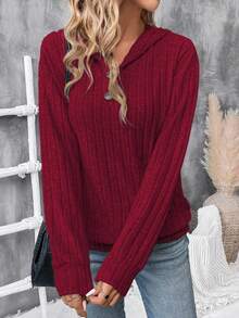 SHEIN LUNE Half-Open Access Hoodie Sweatshirt Fall Cloth For Women - Burgundy - View 3
