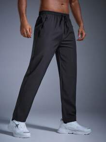 DRIFTMERE Men's Ice Cool Zip Pocket Drawstring Waist Long Pants, Fall, Jogging, Gym, Track Pants