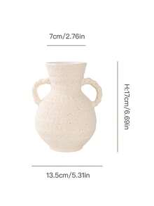 Cirelle Bình gốm Bohemian có tay cầm, chậu hoa nhỏ kiểu mộc mạc dùng để cắm hoa khô và tươi, trang trí nhà kiểu nông trại hiện đại. - Màu be - Xem 3