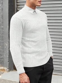 SHEIN Cottnline Men's Solid Color Jacquard Knit Sweater Without Shirt - White - View 5