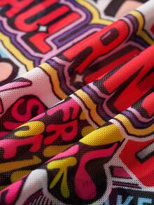 Paul Frank X SHEIN Women's Cartoon Pattern Tight Fit Crew Neck Long Sleeve Top - Multicolor - View 6