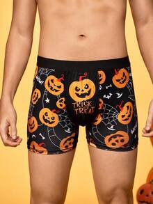 Notgurli Men's Halloween Funny Pumpkin, Spider Web, Bat Graphic Comfortable Casual Boxer Briefs, For Halloween Party - Black - View 3