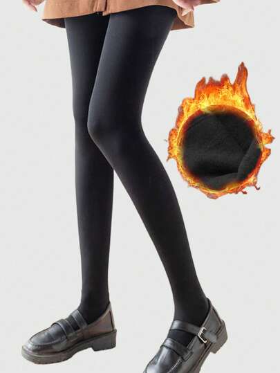 ROMWE Kawaii 1 件天鹅绒保暖紧身裤、简约纯色弹力紧身裤、基本款日常紧身裤